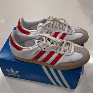 Kids Adidas Samba Sneakers - White & Red - VGUC Sz 4 with box